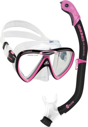 cressi adult snorkeling set in comfortable pure silicone mask & semi dry snorkel | ikarus & orion