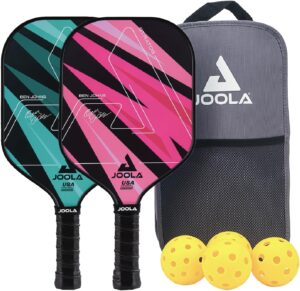 joola pickleball paddles set of 2 – multiple colors reinforced fiberglass surface – lightweight, durable, beginner friendly racket design – set includes balls & bag – usap approved (copy)