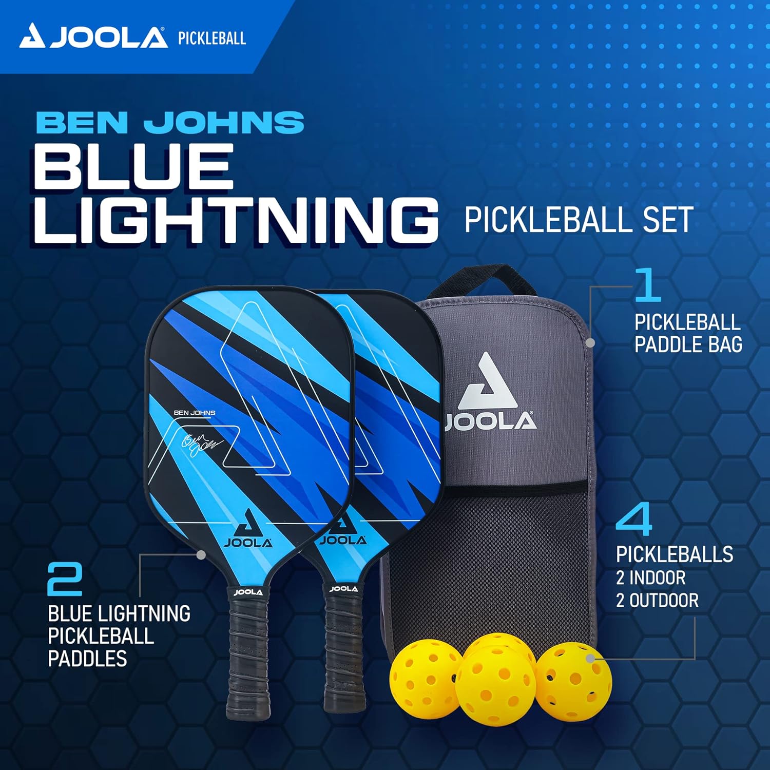 joola pickleball paddles set of 2 – multiple colors reinforced fiberglass surface – lightweight, durable, beginner friendly racket design – set includes balls & bag – usap approved joola pickleball paddles set of 2 – multiple colors reinforced fiberglass surface – lightweight, durable, beginner friendly racket design – set includes balls & bag – usap approved
