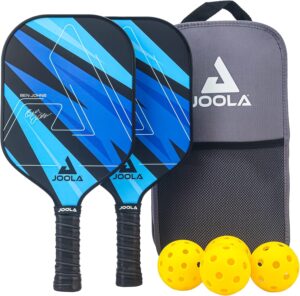 joola pickleball paddles set of 2 – multiple colors reinforced fiberglass surface – lightweight, durable, beginner friendly racket design – set includes balls & bag – usap approved