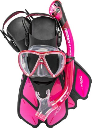 cressi adult snorkel set (mask, dry snorkel, adjustable fins) light for travel ocean set: designed in italy